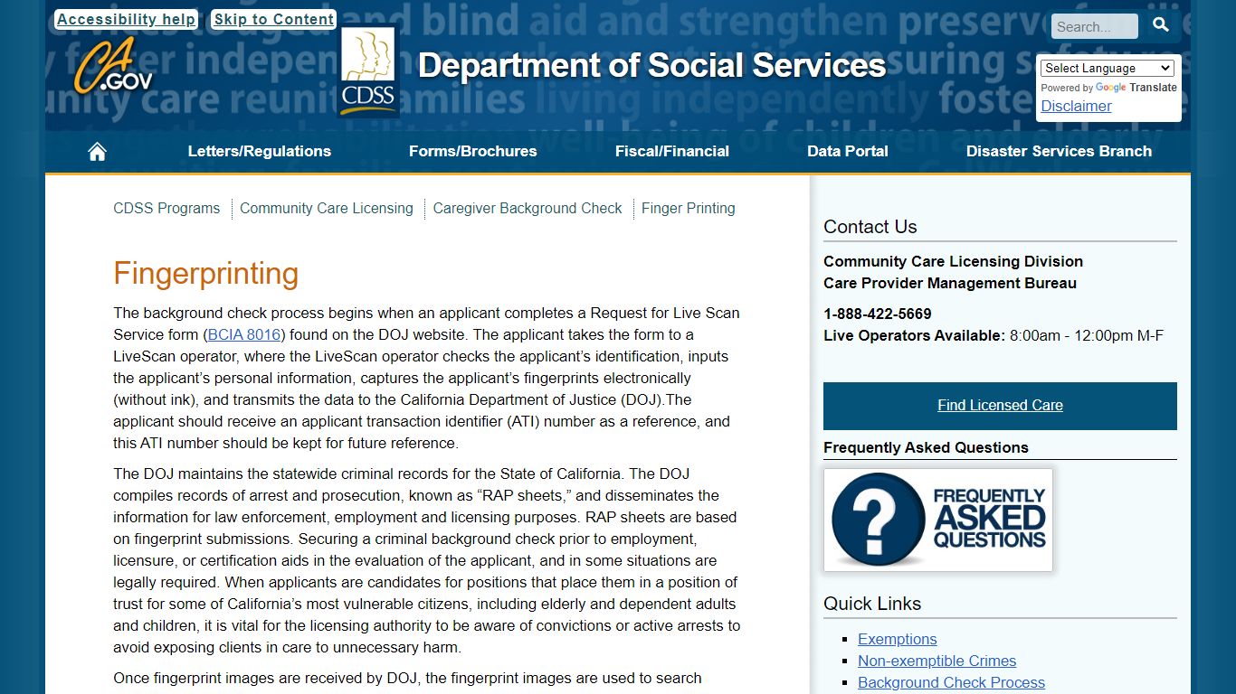 Fingerprinting - California Department of Social Services